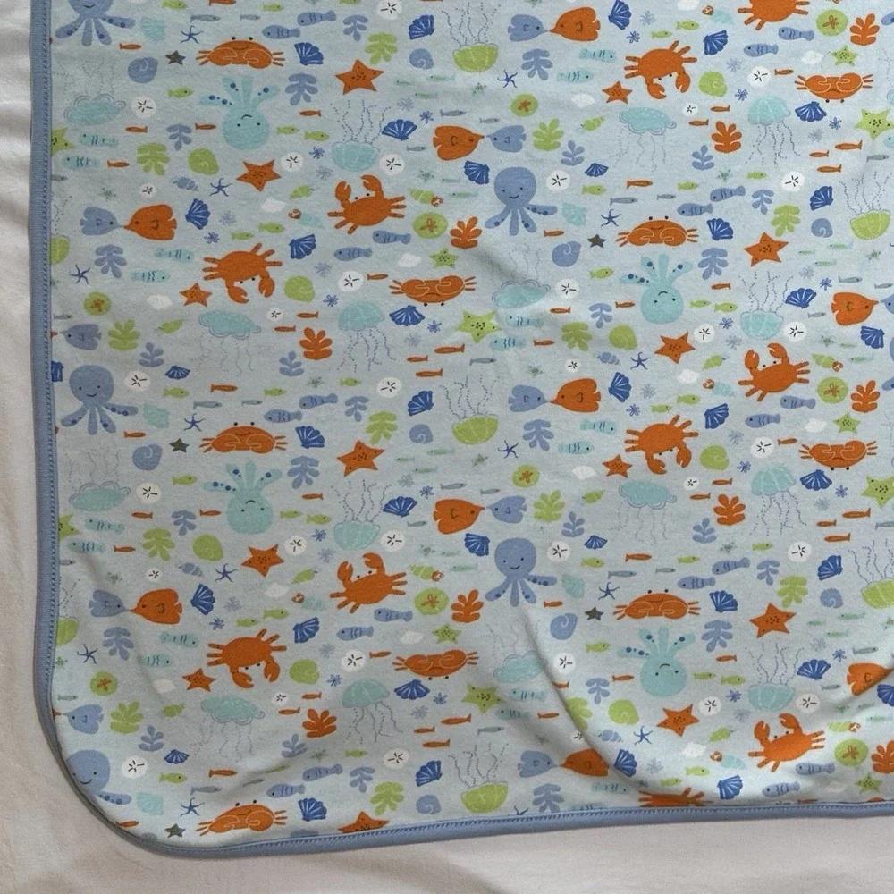 Gymboree Under The Sea Blue Octopus Fish Ocean Reversible Blanket 2006 Vintage
